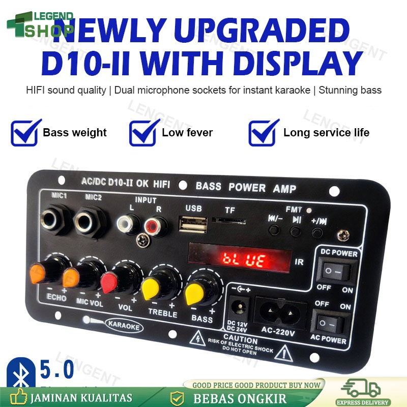 Siap Pakai Mesin Spiker Aktif Bluetooth 5.0 Angkat 12 in Amplifier Karoke D10 II-OK Display Original