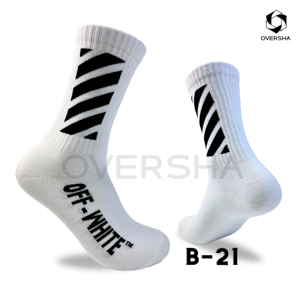 OVERSHA - Kaos Kaki Oldschool Brand Motif Off-white OW Putih Hitam