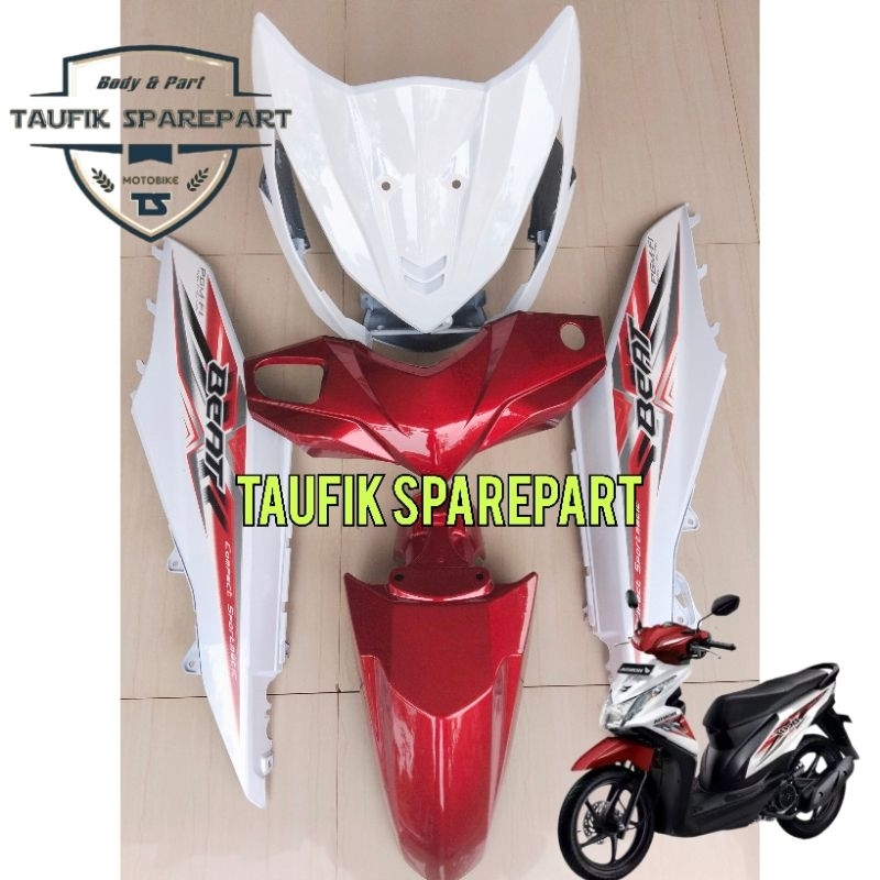 Paket Full Body Halus BeAT FI warna Merah-Putih/ Body Halus Motor BeAT  FI 2013-2015 Full Set