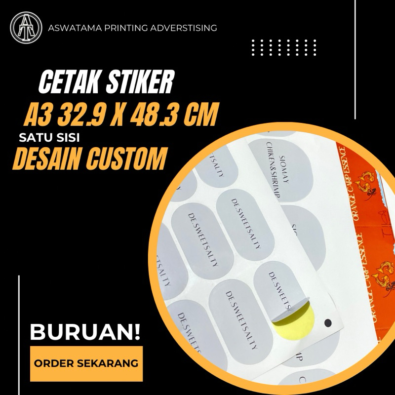 

cetak stiker murah sehari jadi ukuran A3 bisa jadi banyak bahan premium printing full color