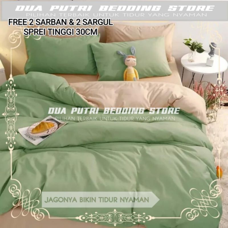 Bedcover Set Sprei Tinggi 30cm Free Sarban Dan Sargul Twotone Aesthetic Bahan Katun Halus Lembut