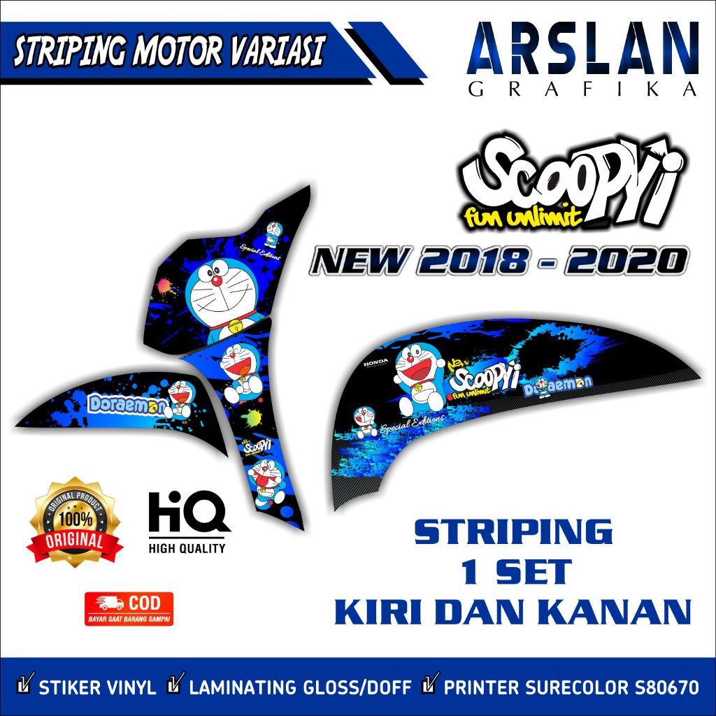 BISA COD CEK DULU Striping Sticker Scoopy 2018 2019 2020 Variasi Keren Murah Desain Doraemon
