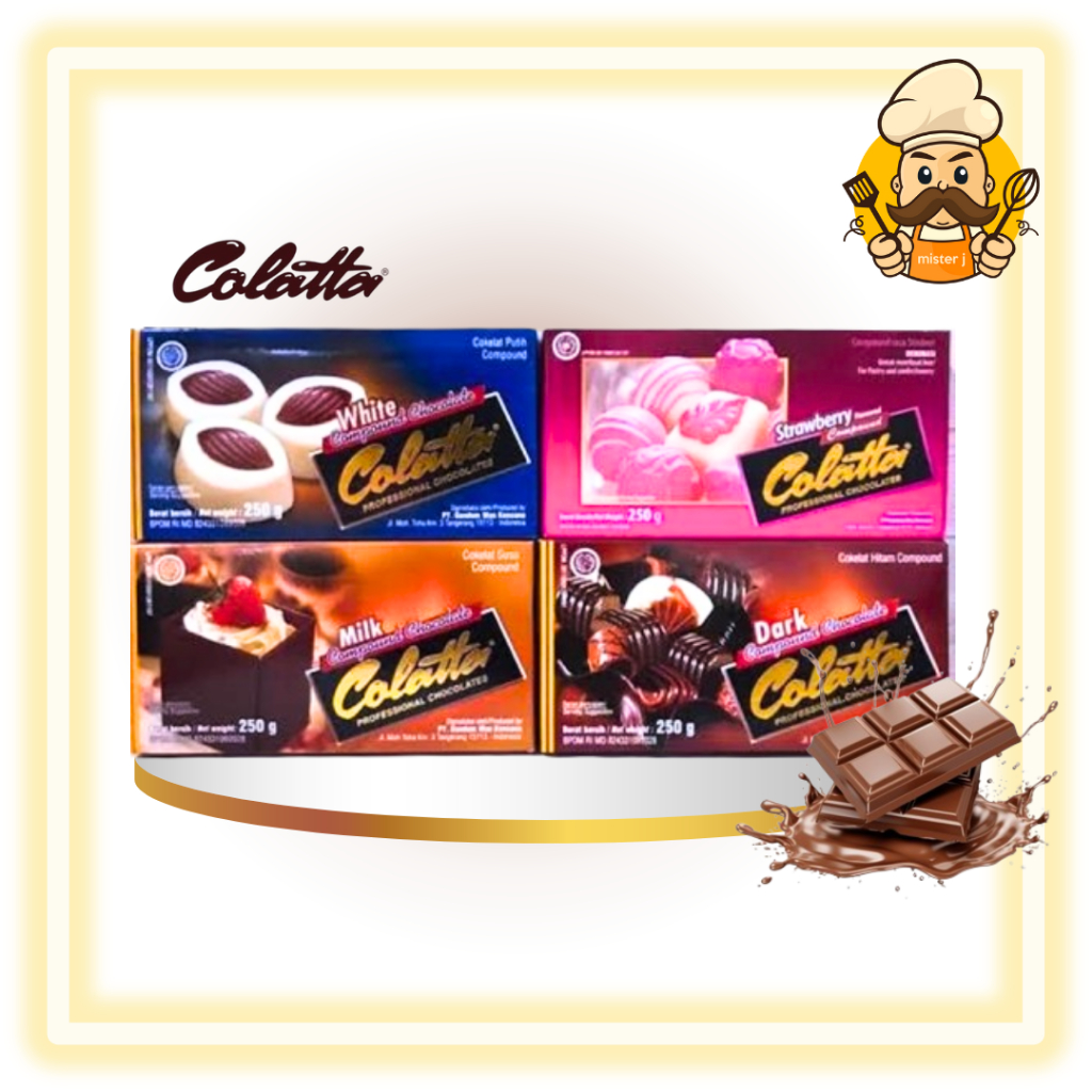 

[MISTER J] COLATTA CHOCOLATE COMPOUND 250gr DARK CHOCO - MILK - WHITE - STRAWBERRY | Coklat Compound | Coklat Leleh