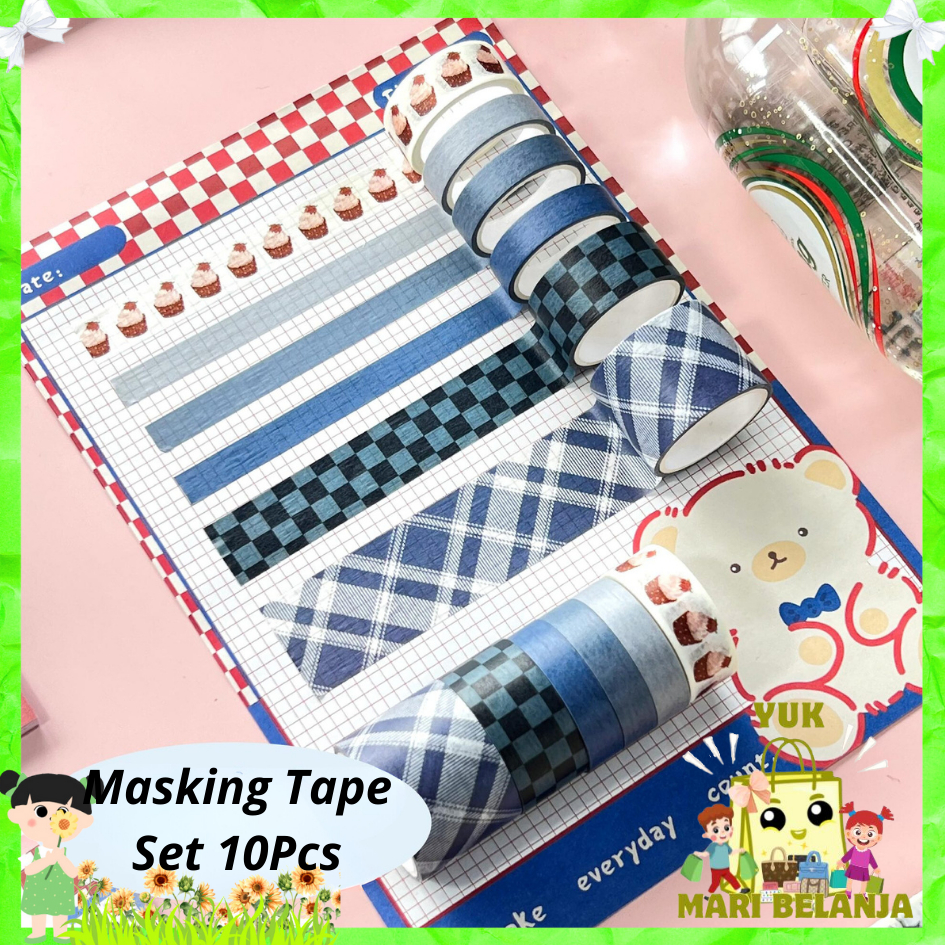 

YMB Masking Tape Set 10Pcs Essential Collection Basic Pattern Isi 10 Selotip Bahan Kertas Washi Tape Warna Warni DIY Scrapbook Journal Kotak Box Aeshtetic