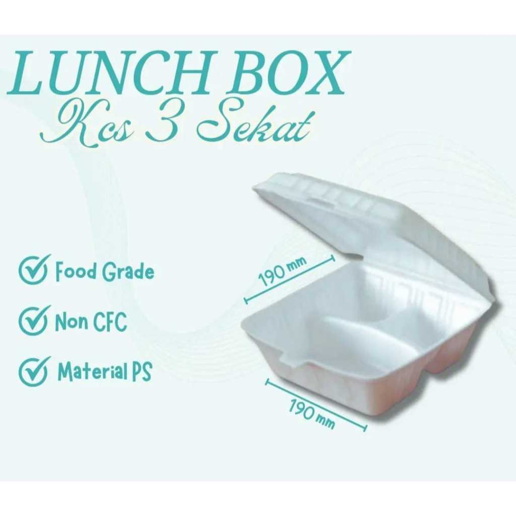 STYROFOAM 3 SKAT (BENTUK BENTO) / LUNCH BOX KCS 3 SEKAT isi 100 pcs
