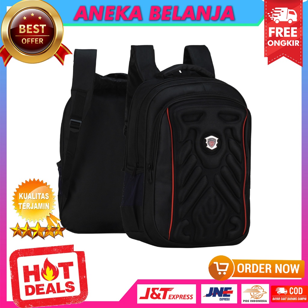 Tas Ransel Pria Model Polo Paris Embos Spider Backpack Gendong Cowok Sekolah SD SMP Warna Hitam Kere