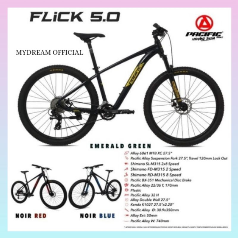 SEPEDA MTB 27.5 PACIFIC FLICK 5.0 ALLOY MURAH BERKUALITAS READY SEPEDA GUNUNG SIAP KIRIM  - TERMURAH