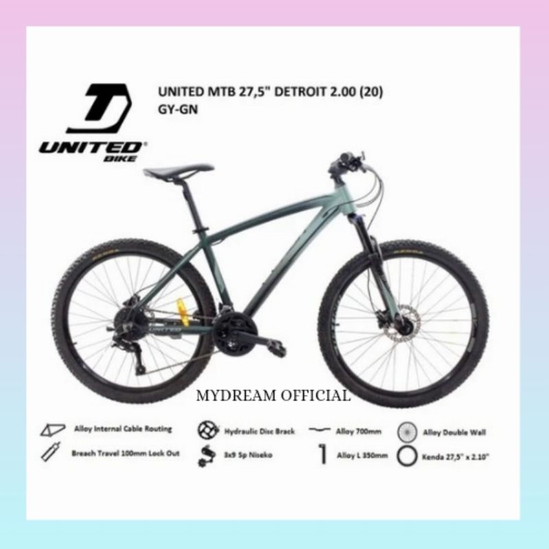 SEPEDA GUNUNG 27.5 INCH MTB UNITED DETROIT 2.0 2.00 27 SPEED HIDROLIK SEPEDA READY SIAP KIRIM -TERMU
