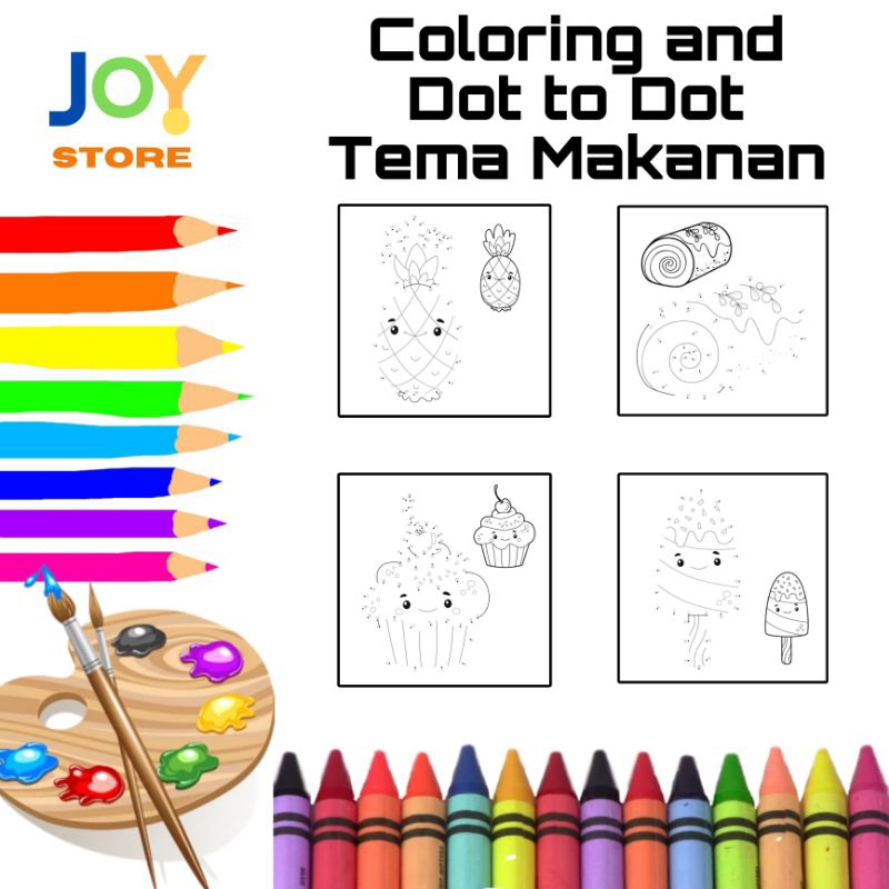 

Kertas Mewarnai dan Menyambung Garis Anak A4 dan A5 150 gsm - Coloring Paper and Dot to Dot Tema Makanan - Toko Joy Store