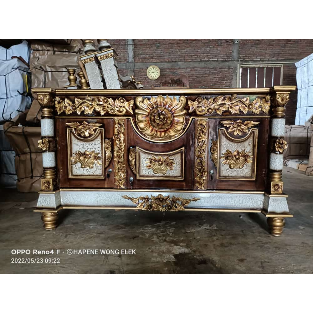 Set buffet TV Ukir Palembang & Figura kaca Full jati ukir | Bufet Tv Meja Tv Jati Ukuran 150 FINISHI