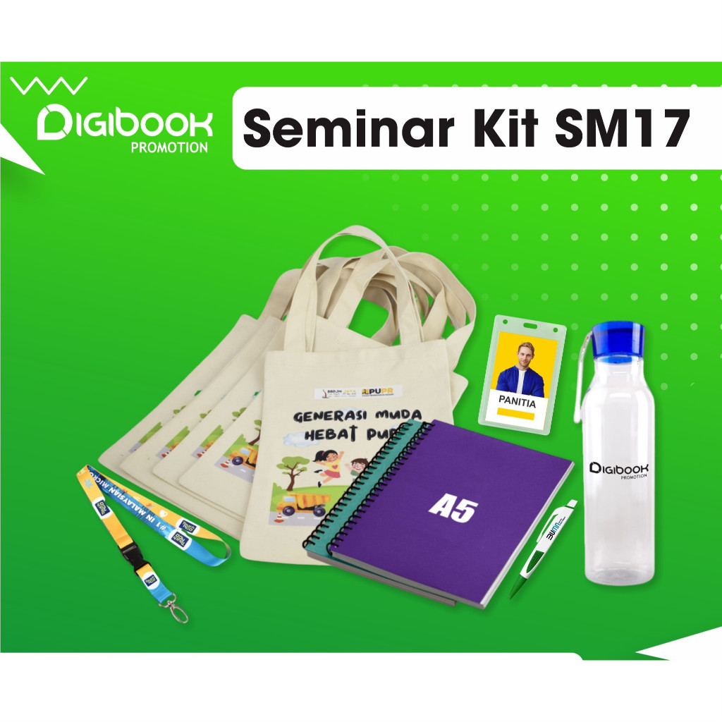 

Paket Seminar Kit Custom | Belacu, Tumbler Colada, Notebook A5 spiral, pulpen Sablon, Lanyard Printing, Cocard + Print | SM17
