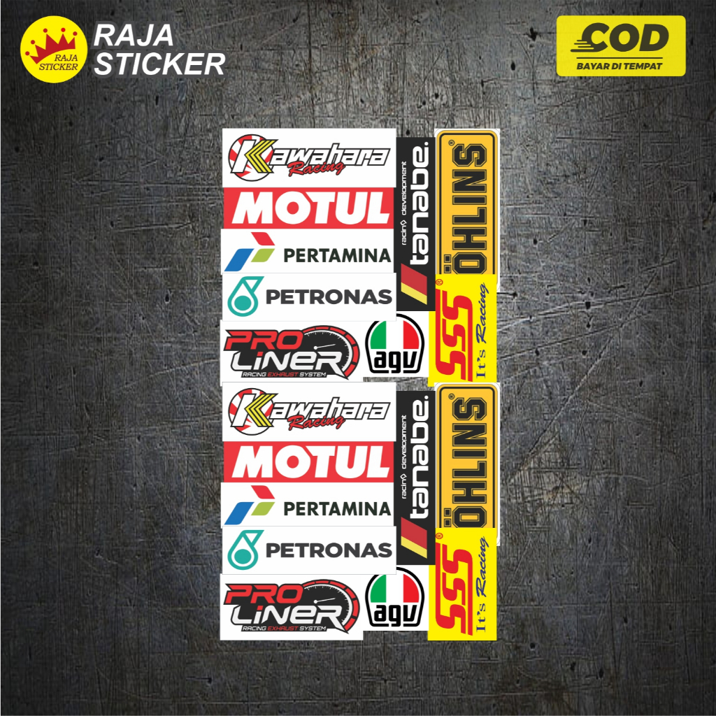 

READY STICKER PACK KAWAHARA, TANABE, MOTUL, OHLINS, PERTAMINA, PETRONAS, SSS, AGV, PRO LINER