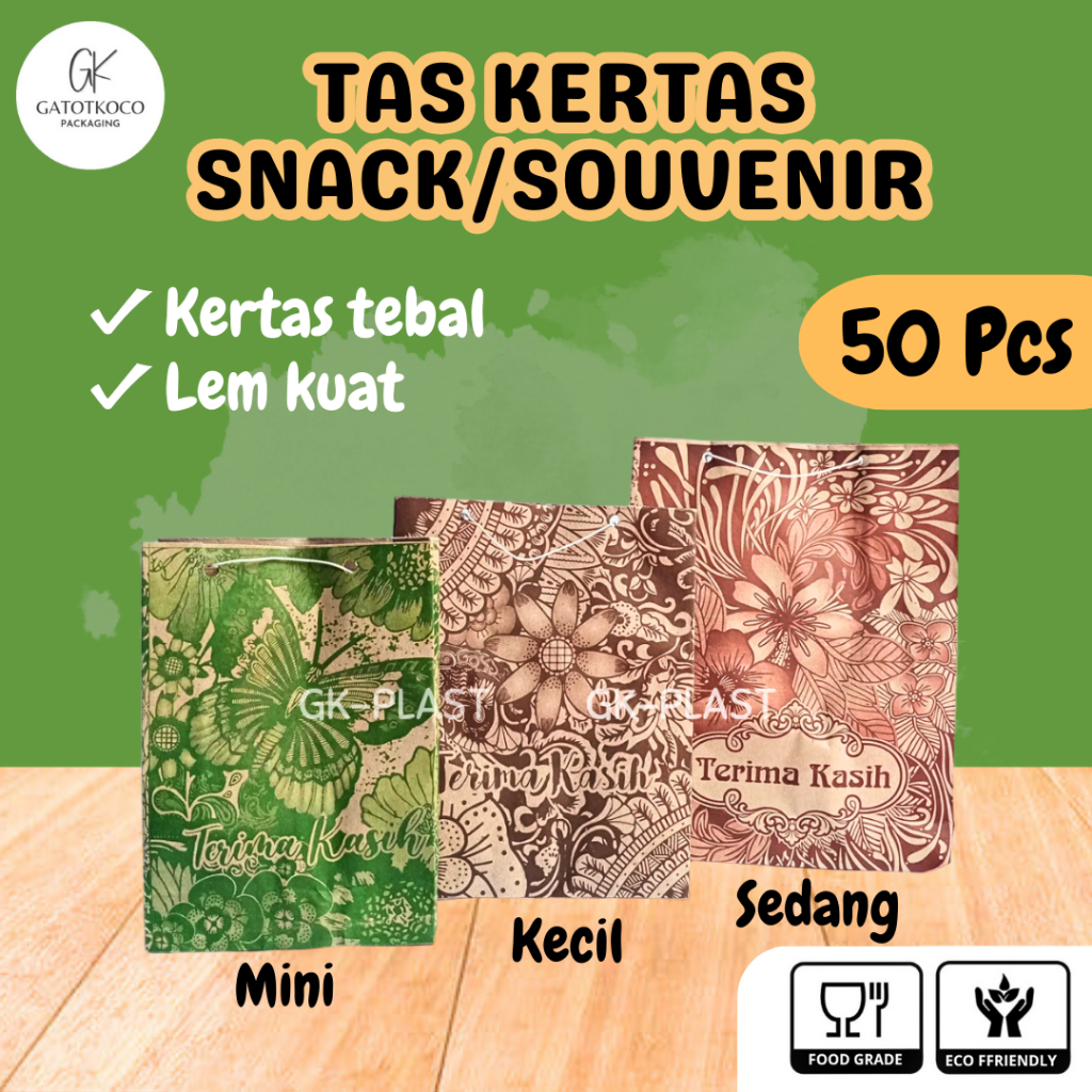 

(50 Pcs) Tas Kertas/Tas Snack/Tas Souvenir/Tas untuk arisan Plastik/tas kertas souvenir