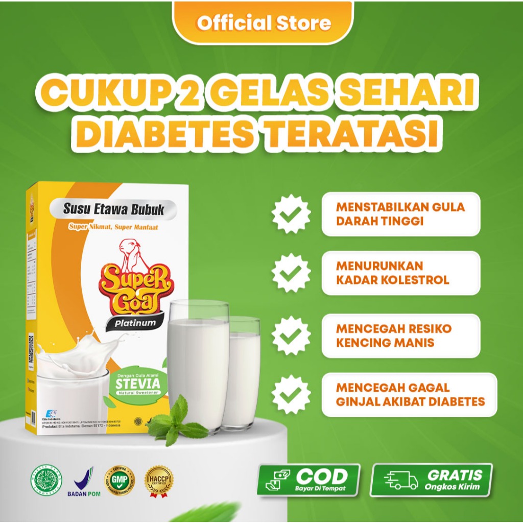 

Supergoat Susu Kambing Bubuk Etawa Platinum Stevia Spesialis Diabetes