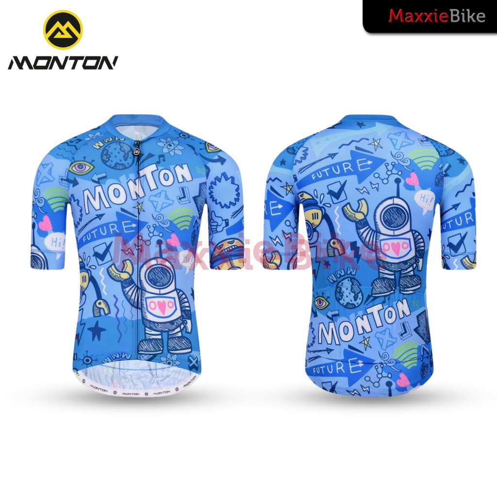 MONTON Lifestyle Jersey Sepeda Pria Robots Blue Men Cycling Jersey  Short Sleeve