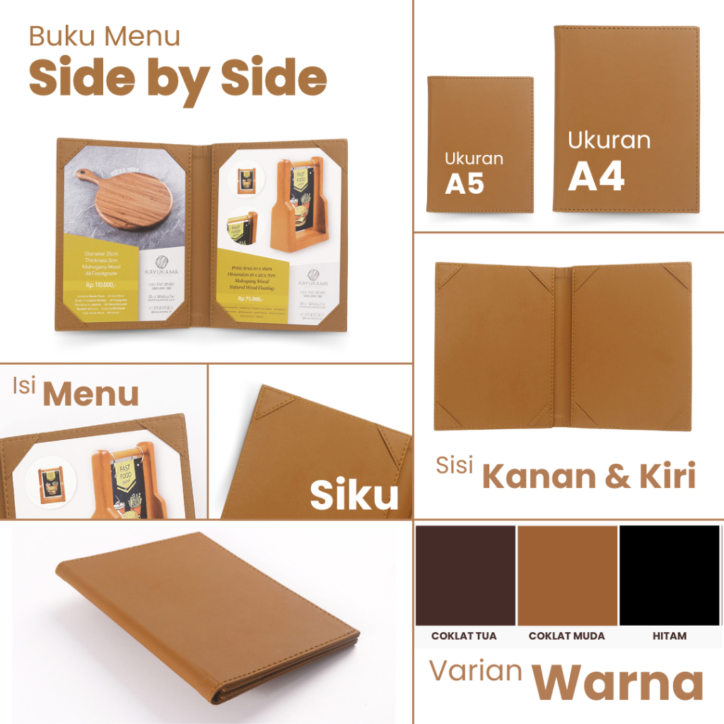 

kln Buku Menu Jakarta - Buku Menu Kulit Cafe Series Two View dan Side By Side (2 sisi) A3, A4, A5