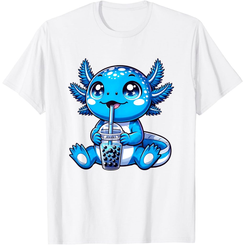 Kaos Anak Kawaii Axolotl Boba Tea Anime Bubble Tea Axolotl T-Shirt Pakaian Fashion Baju Atasan Anak 