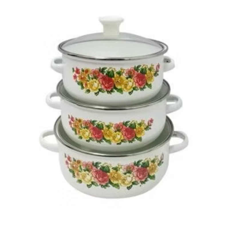 CALYPSO ENAMEL STACKING PAN PANCI TUTUP BUNGA 3 SUSUN SNI FOOD GRADE MURAH PROMO TEBAL ASLI ORIGINAL