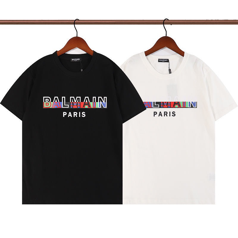 Kaos Pria BALMAIN Terbaru Kaos Lengan Pendek Warna Warni Motif Paris