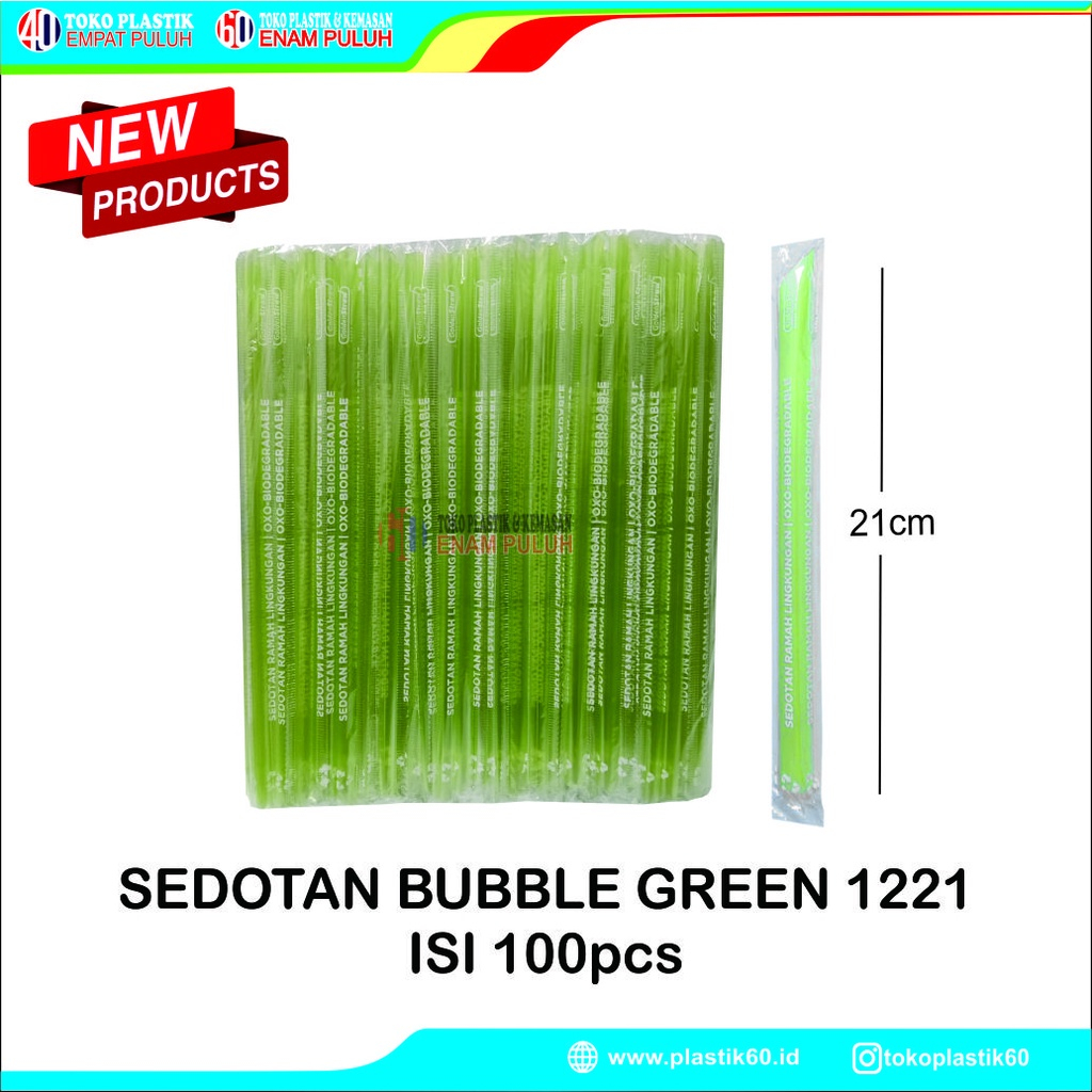 sedotan bubble green besar steril 12 mm 21 cm warna hijau