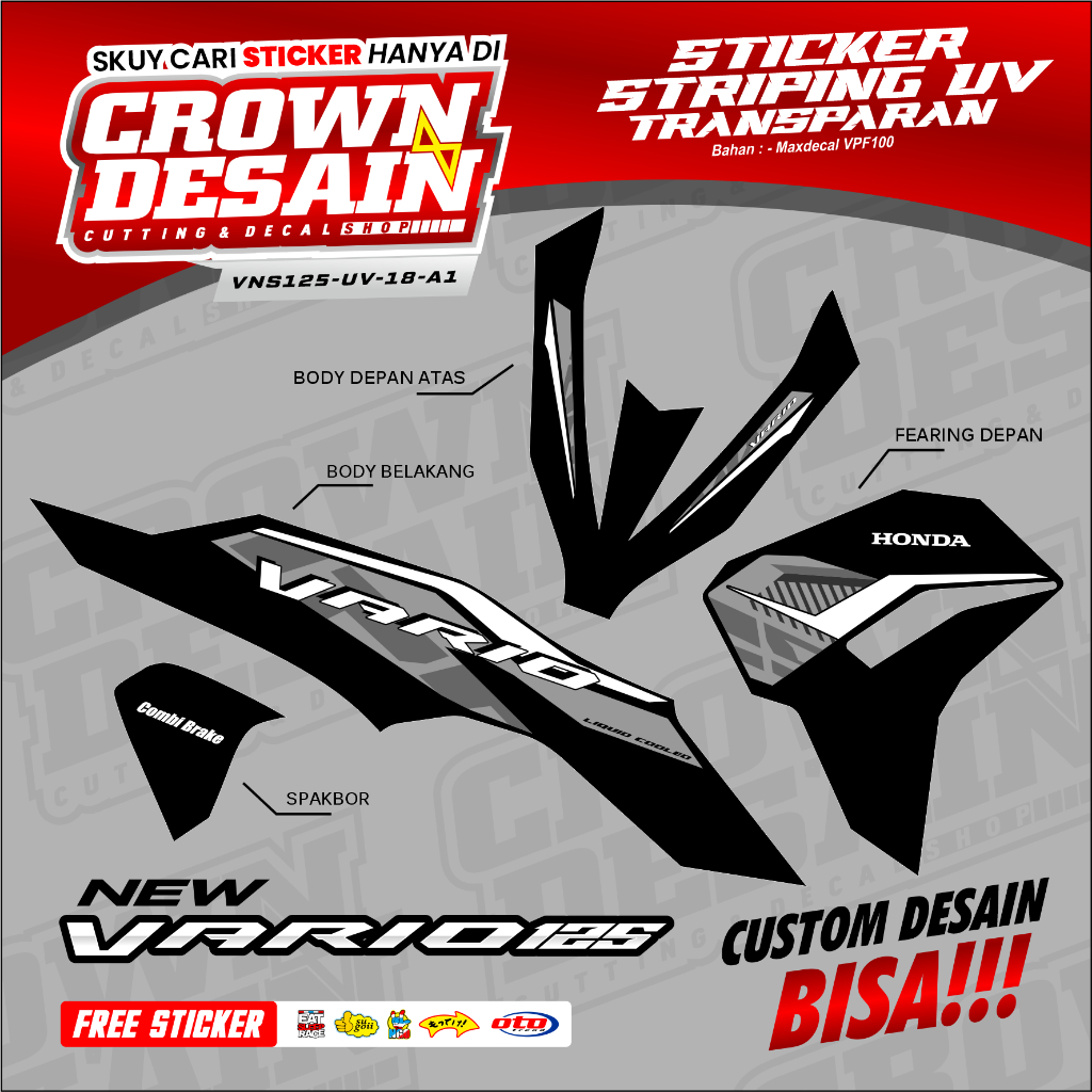 Stiker Striping Transparan Vario 125 New Gen 2 Lis Original - Striping Semifull Lis Body Vario 125 N