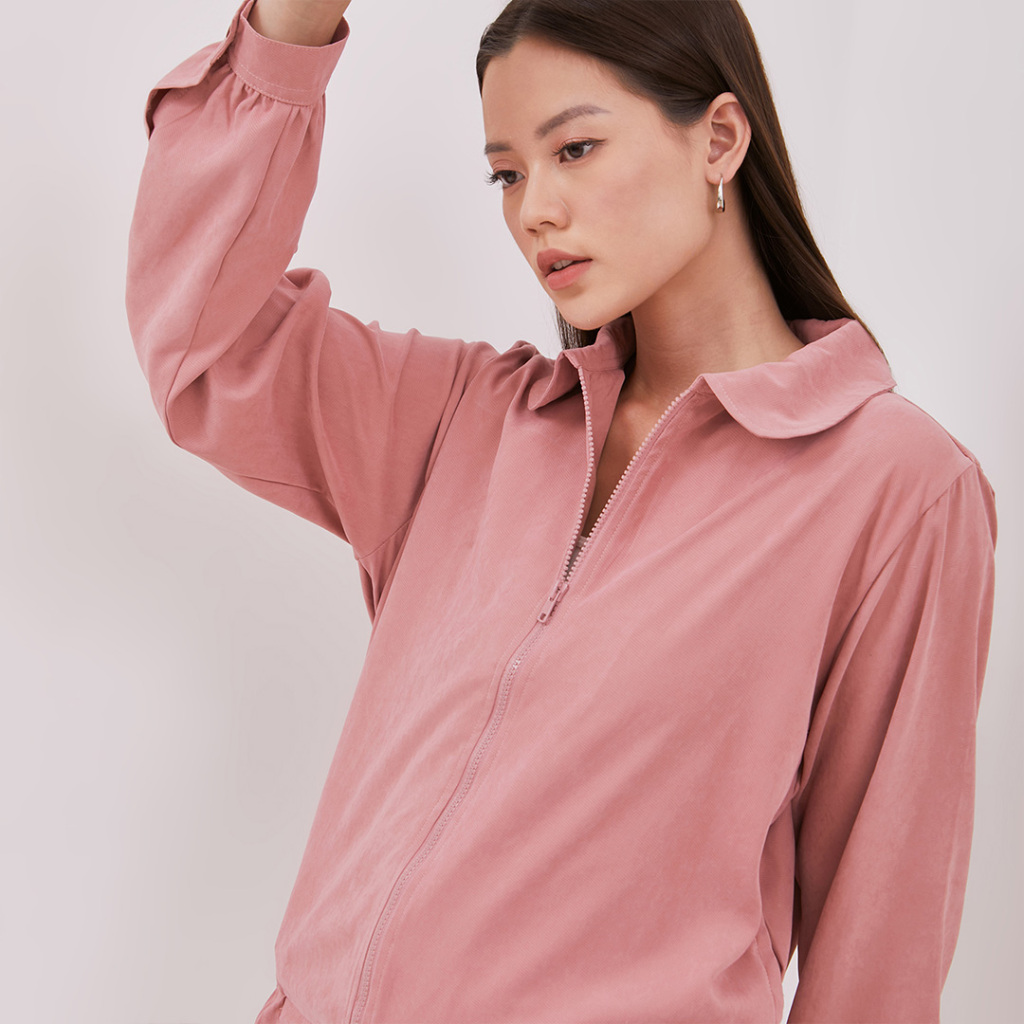 JSM Jaket Wanita Lengan Panjang JIHAN - Basic Jacket Pink Satin Suede With Pocket