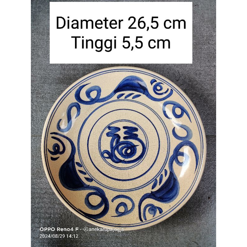 Piring keramik lukis biru putih motif kuno antik untuk dekorasi hiasan dinding