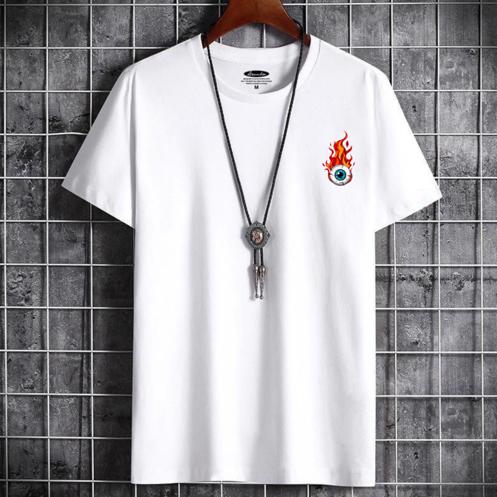 Baju Pria Simple Kiri / Kaos Mata Api T-shirt Kaos Putih Pria Wanita Unisex / Distro Premium