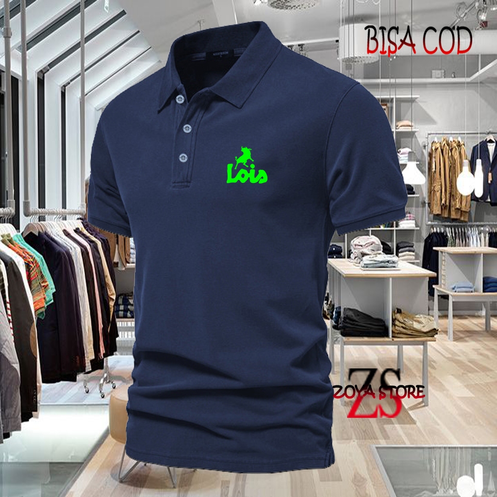 COD T-shrit POLO kerah Lois Text Neon Kaos Kerah Dewasa Shirt / Kaos Wangki Pria Polo / Kaos Seragam