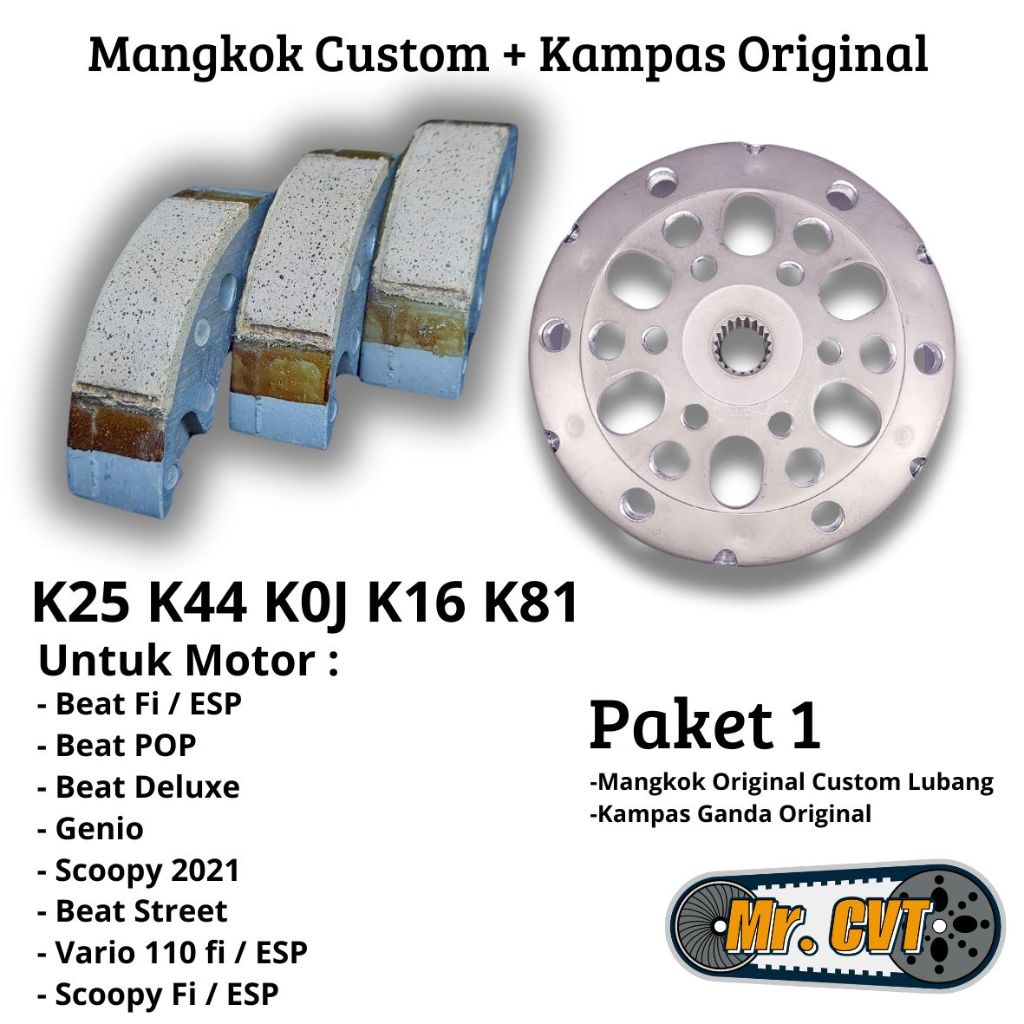 paket 1 mangkok Custom + kampas ganda original Beat Scoopy Vario 110 FI ESP Beat Deluxe Genio Scoopy