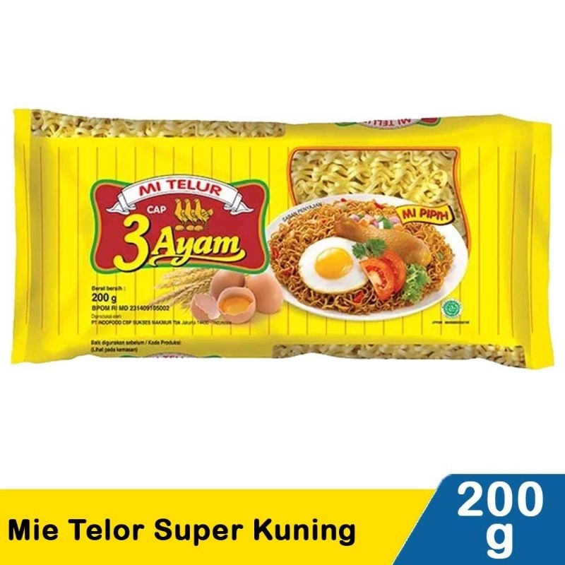 

Mie Telor Cap 3 Ayam 200 gram per pcs