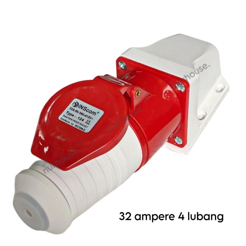 socket stopkontak genset INScom 32 ampere 3 phase wheaterproof 4 kaki 4 lubang plug mounting