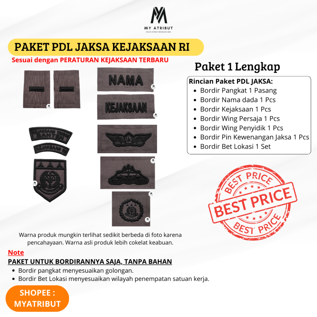 Bordir Logo PDL Jaksa Kejaksaan tanpa bahan 1 set