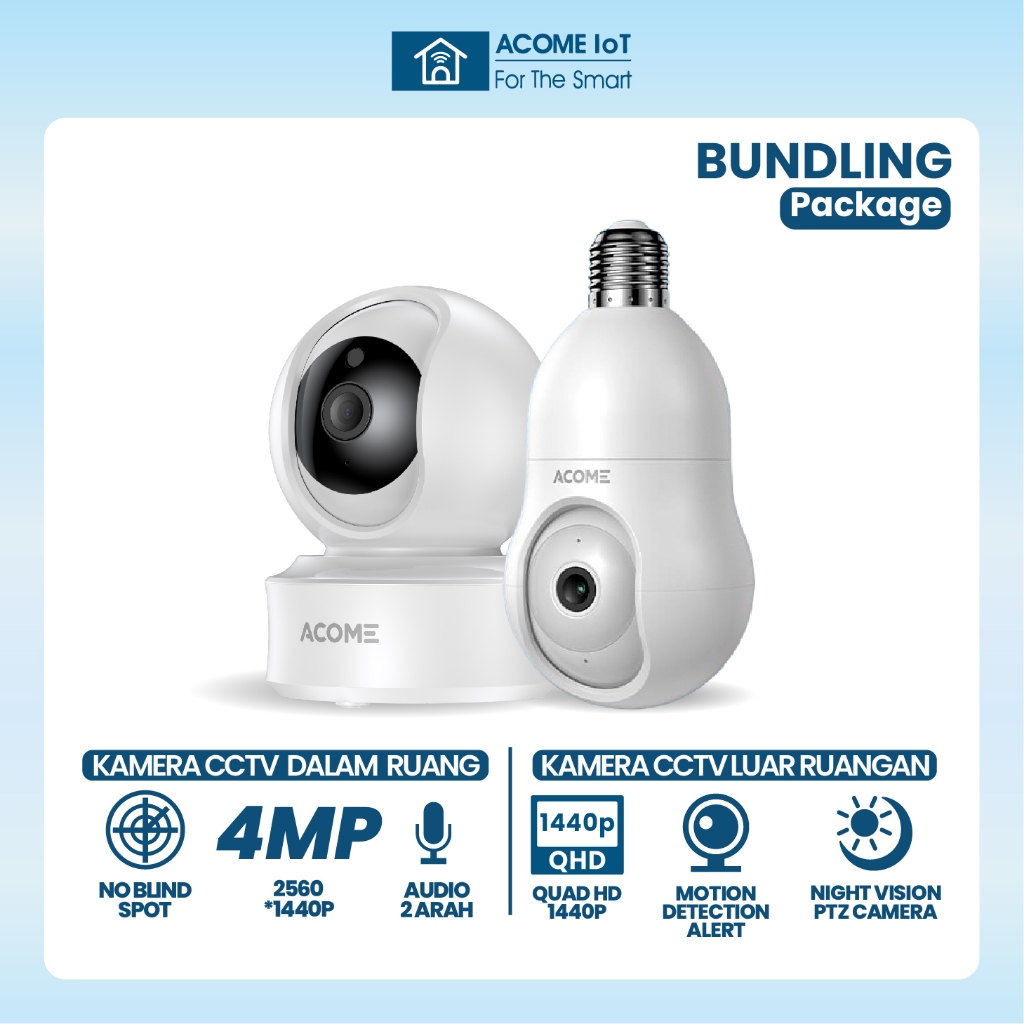 ACOME Kamera Smart CCTV APC03 + APC8S Camera Audio FULL HD 1440P 4MP No Blind Spot 2 Arah Garansi Re