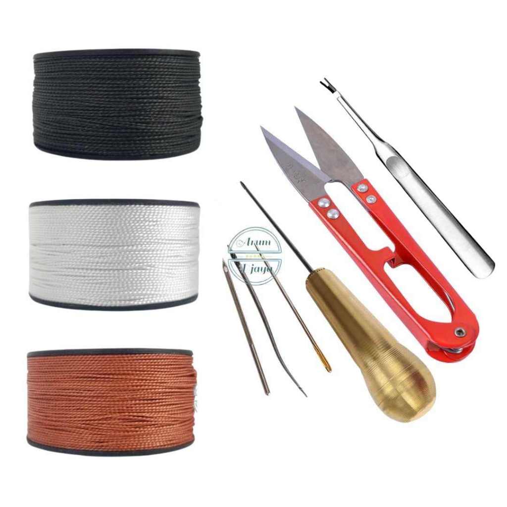 Paket Jarum Sol Sepatu Tas Sandal Jarum Kuningan + Gunting + Alat Gores + Benang 12 Meter