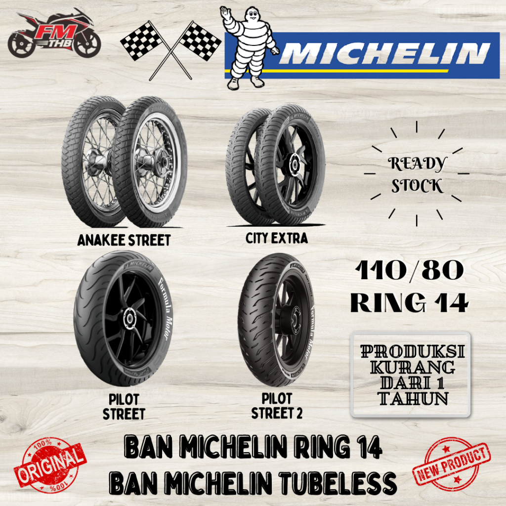 Ban Tubles Michelin 110/80 Ring 14 - Ban Motor Michelin Ring 14 Tubles (Pilih Tipe Ban)