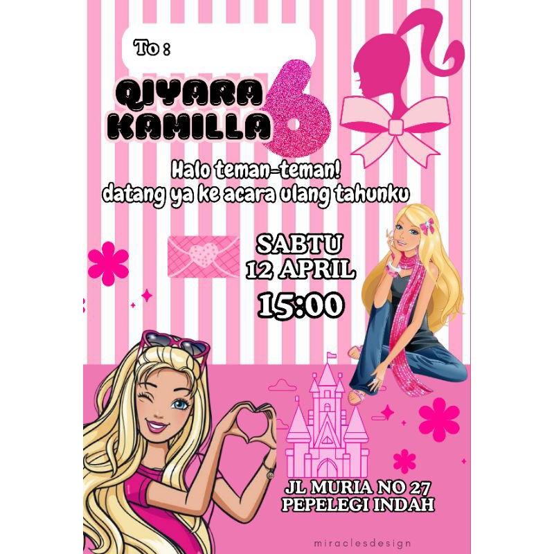 Undangan ulang tahun anak tema Barbie