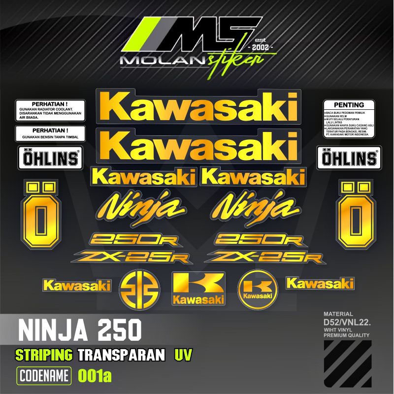Decal Sticker Striping Variasi Transparan Uv Ninja 250 Fi Zx-25R Ninja 250 Fi Gen 2 2013-2016 Ninja 