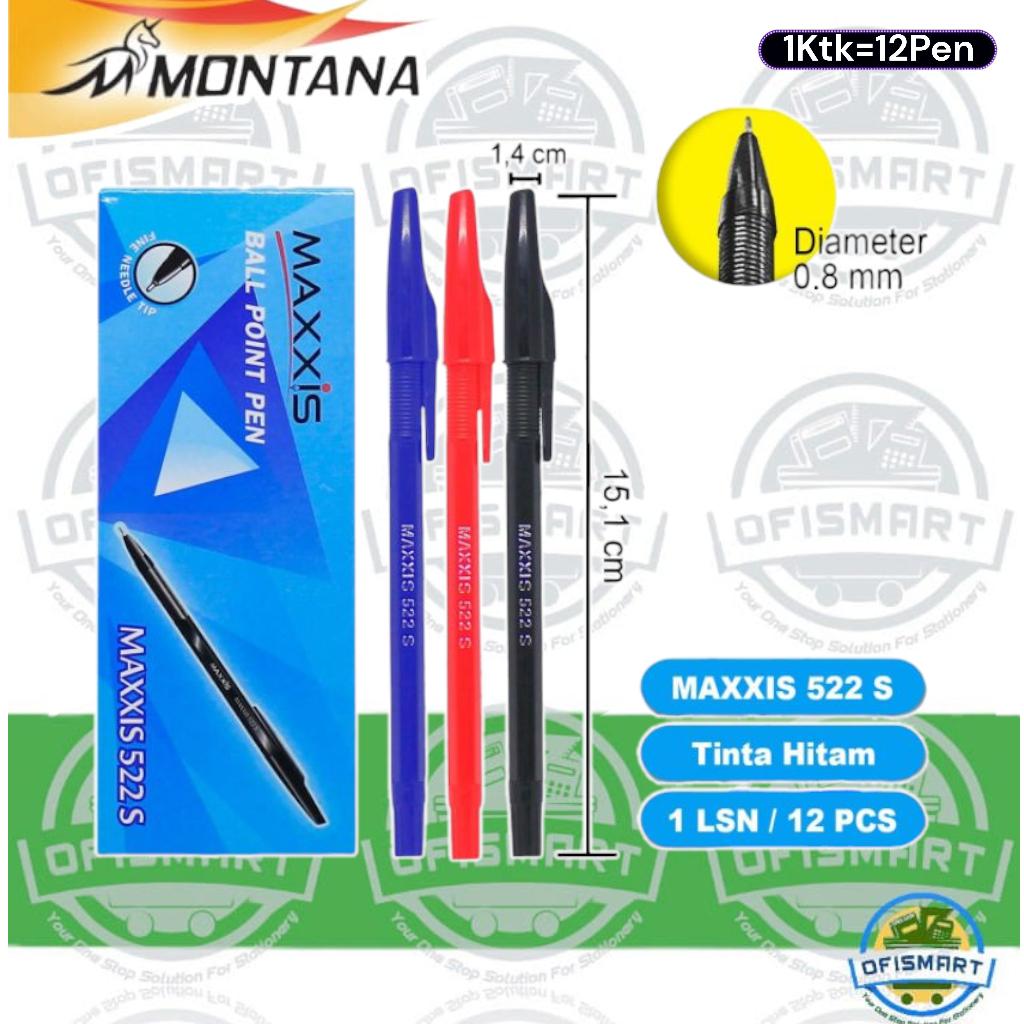 

Maxxis Pulpen Pena Hitam Murah - 522 S | @1Ktk=12Pen
