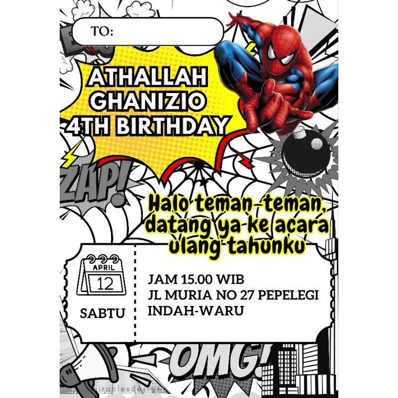 Undangan ulang tahun anak tema Spiderman