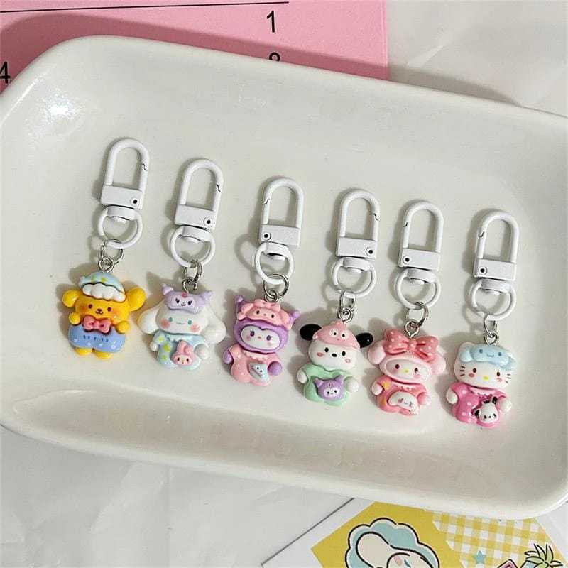 OKESTORE_PKU / COD / Gantungan Kunci Sanrio Baju Tidur Comel / Kuromi / Cinnamaroll / Hello Kitty / 