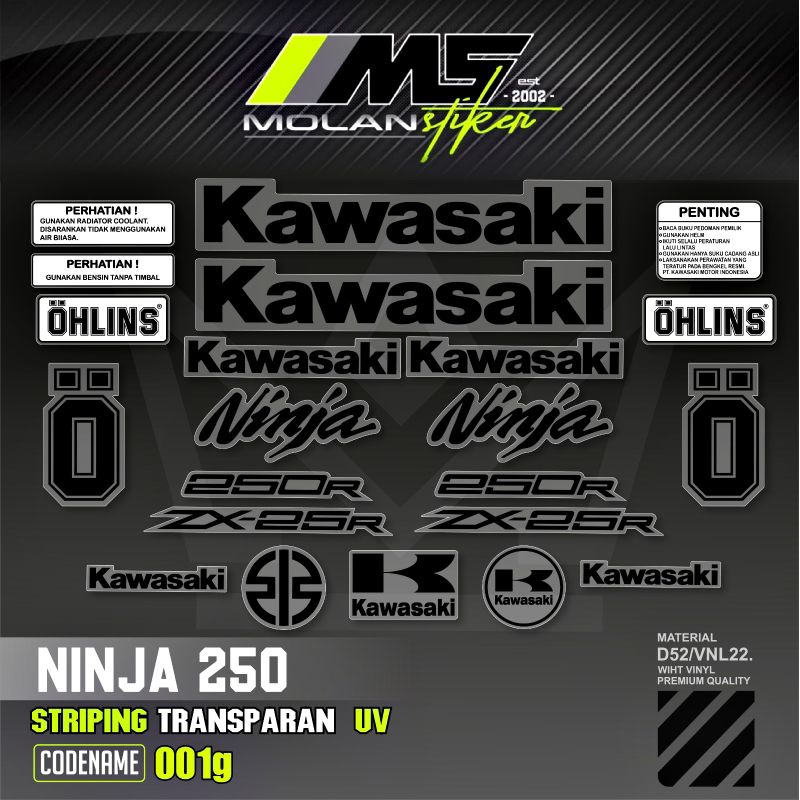 Decal Sticker Striping Variasi Transparan Uv Ninja 250 R Karbu Zx-25R Ninja 250 Old/Lama Kawasaki Ni