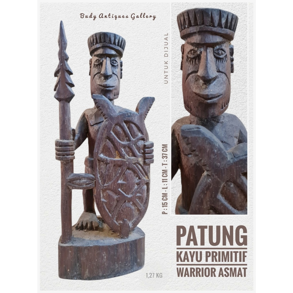 Patung Kayu Primitif Motif Warrior Asmat