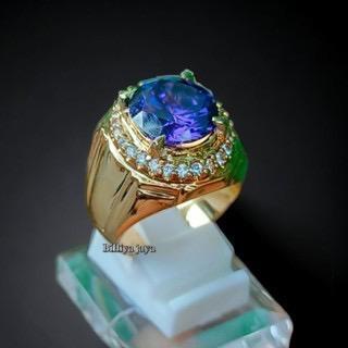 Cincin batu kecubung ungu cutting asli berkilau