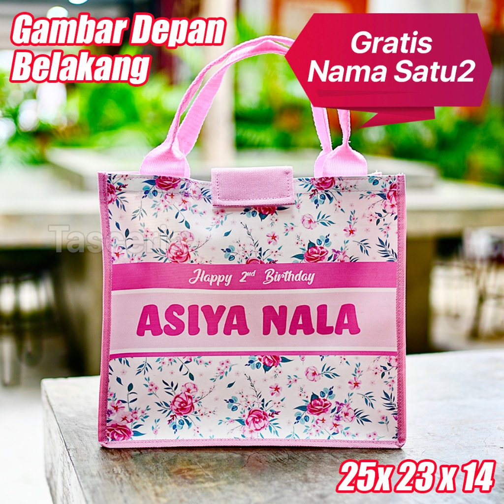 Tote Bag Ulang Tahun Anak Custom Moitf Bunga Cantik