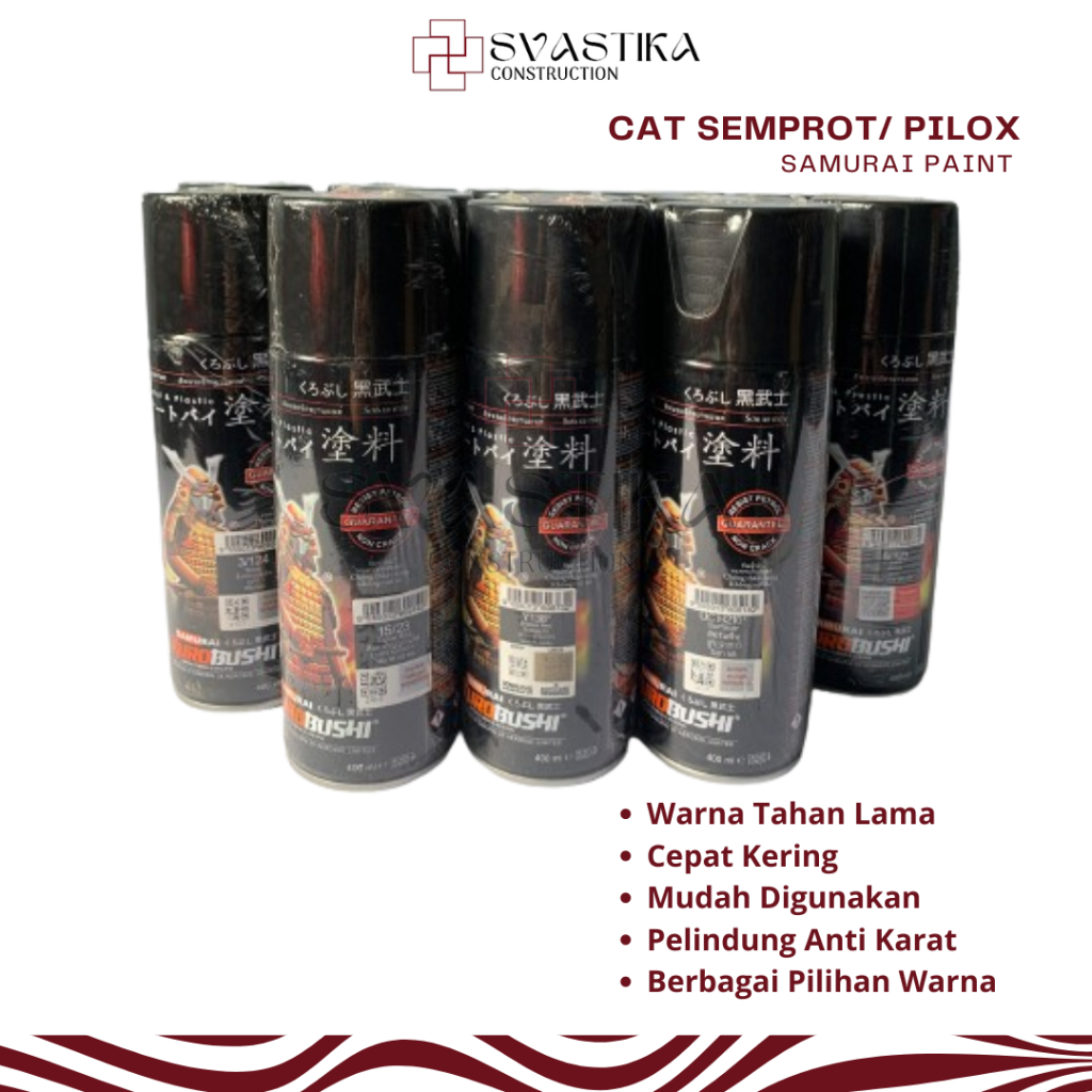 Pilox Cat Semprot Cat Samurai - Pilok  Flat Clear Flat Black White Red Gold Hi Temp Silver - 400 ml