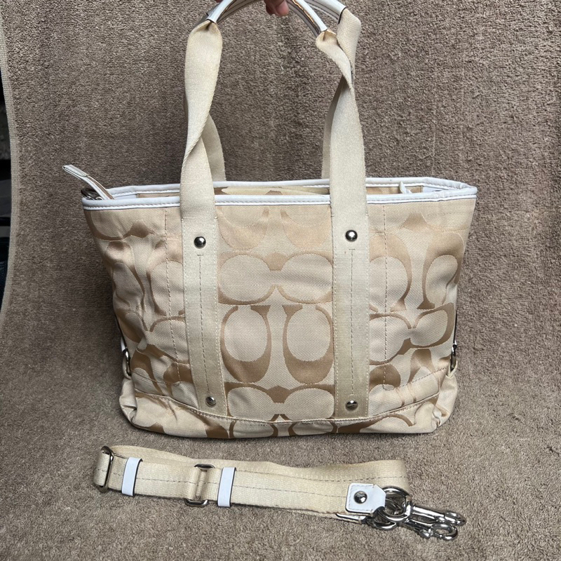 [PRELOVED] Coach tote signature kanvas canvas putih white