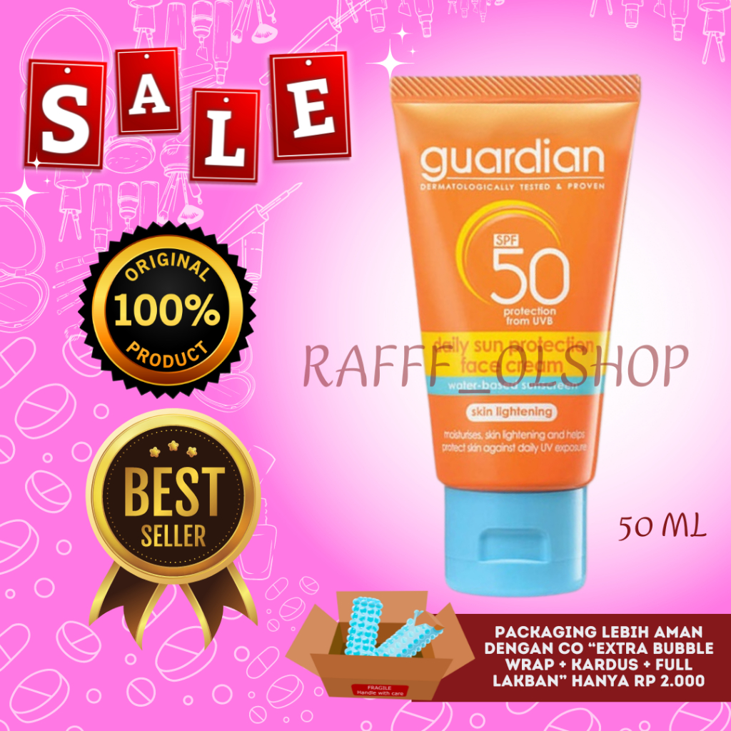 GUARDIAN DAILY SUN PROTECTION FACE CREAM SPF 50 WATER BASED SUNSCREEN SKINLIGHTENING 50ML