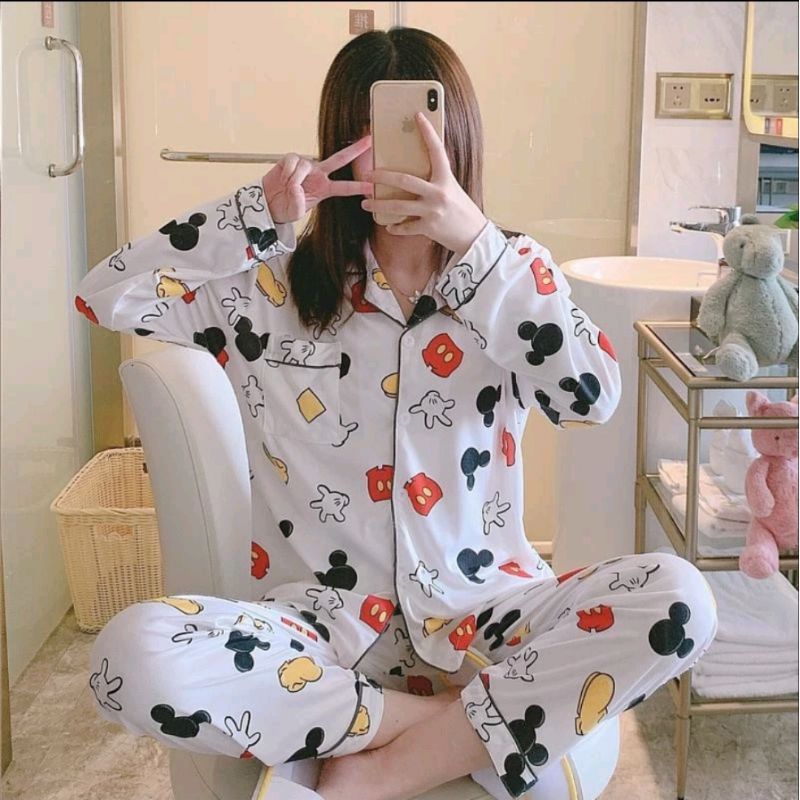 Piyama PP Import Mickey Mouse Putih Dewasa Dewasa
