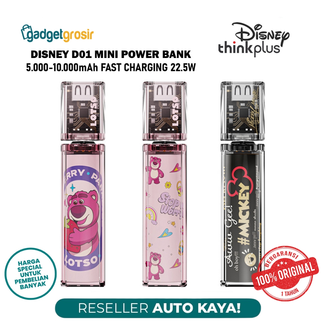 Thinkplus x Disney D01 Mini Power Bank 22.5W Fast Charging Dual Port Type C USB A Powerbank 5000mAh 